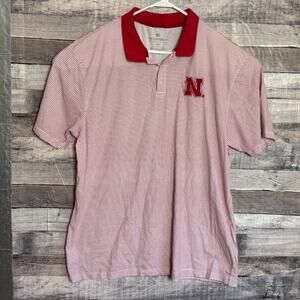 Nebraska Cornhuskers Polo Shirt Mens 3XL Red Striped Football Performance